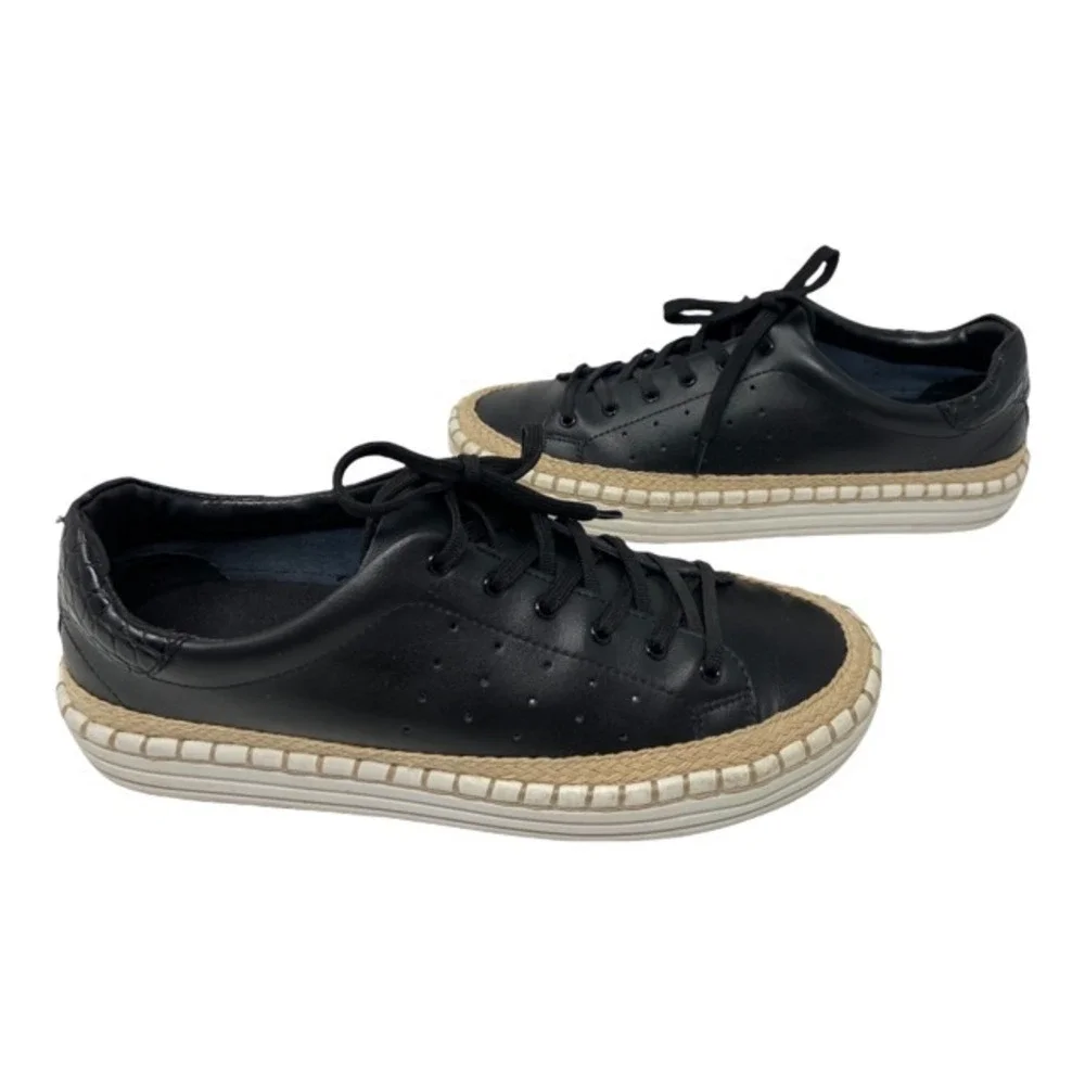 Sam Edelman Women's Kavi Leather Sneakers Black Casual Espadrille Trim Size 7